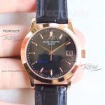 Perfect Replica Patek Philippe Calatrava Black Dial Black Leather Band Watch